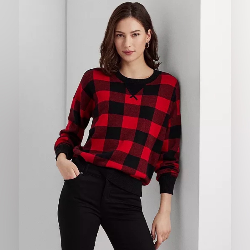 Lauren Ralph Lauren 
Women's Buffalo Check Cotton-Blend Sweater XS